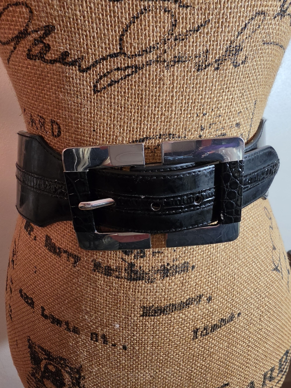 White House Black Market Black Croc-Embossed Belt with Silver Buckle